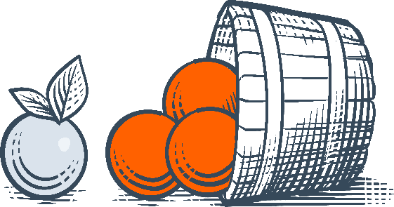 Illustration of basket knocked over spilling oranges