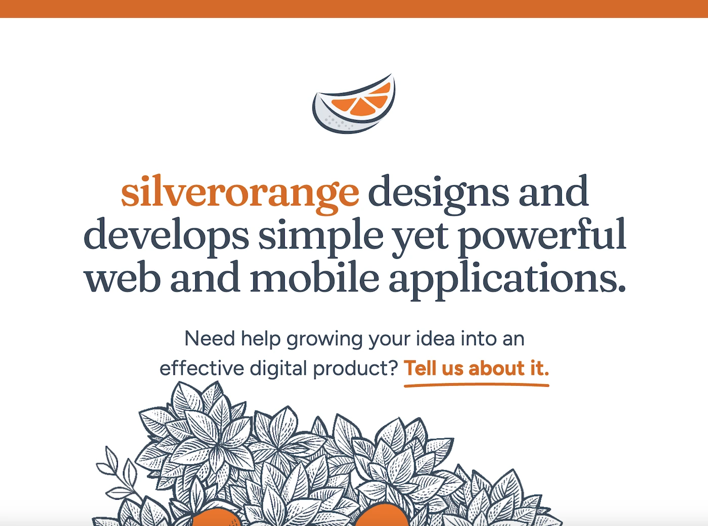 The layout is a single column. Font size and spacing have increased, but the top border and slice image have not changed in size. The tree illustration is in mobile orientation underneath the text.